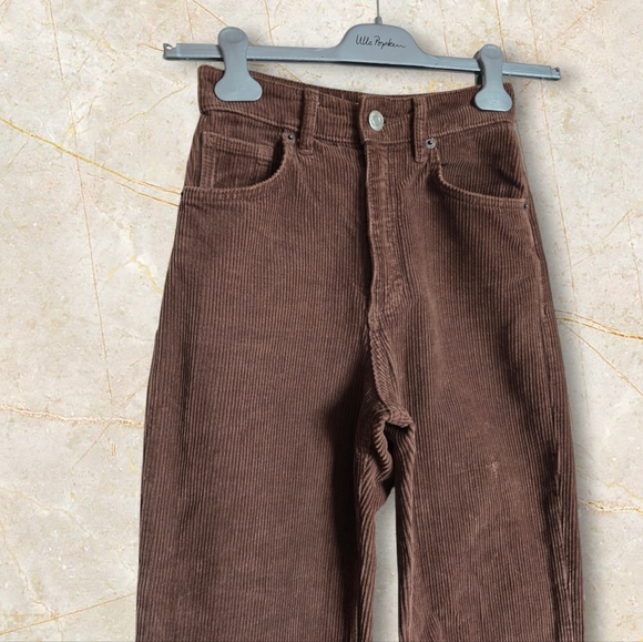ZARA Women's Brown High Waist Straight Leg Corduroy Pants - Picture 6 of 16